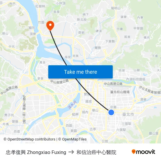 忠孝復興 Zhongxiao Fuxing to 和信治癌中心醫院 map