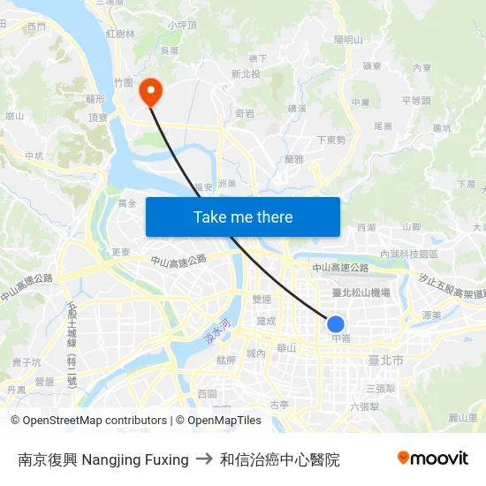 南京復興 Nangjing Fuxing to 和信治癌中心醫院 map