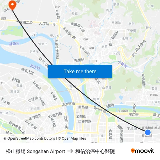 松山機場 Songshan Airport to 和信治癌中心醫院 map