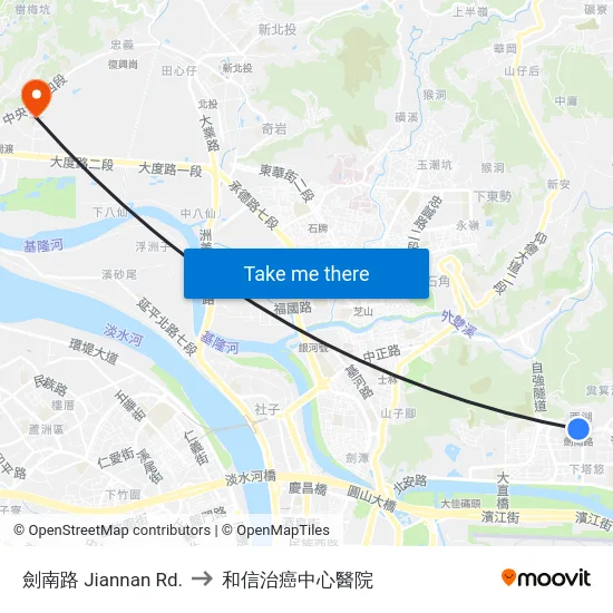 劍南路 Jiannan Rd. to 和信治癌中心醫院 map