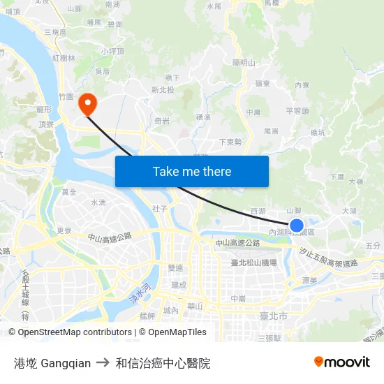 港墘 Gangqian to 和信治癌中心醫院 map
