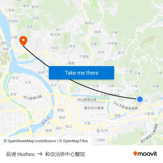 葫洲 Huzhou to 和信治癌中心醫院 map