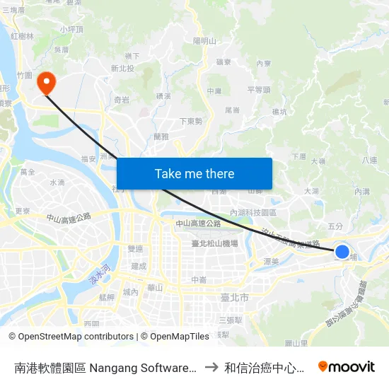 南港軟體園區 Nangang Software Park to 和信治癌中心醫院 map