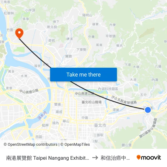 南港展覽館 Taipei Nangang Exhibition Center to 和信治癌中心醫院 map