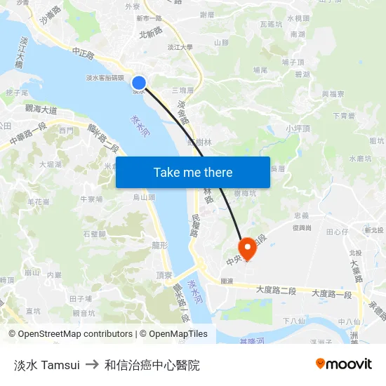 淡水 Tamsui to 和信治癌中心醫院 map