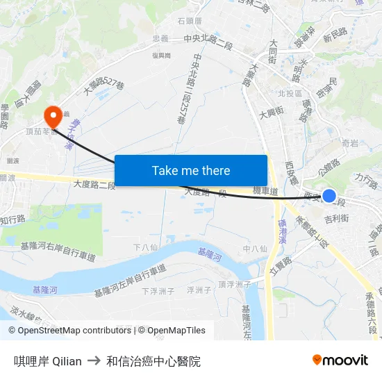 唭哩岸 Qilian to 和信治癌中心醫院 map