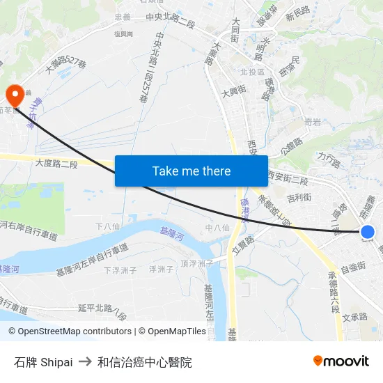 石牌 Shipai to 和信治癌中心醫院 map