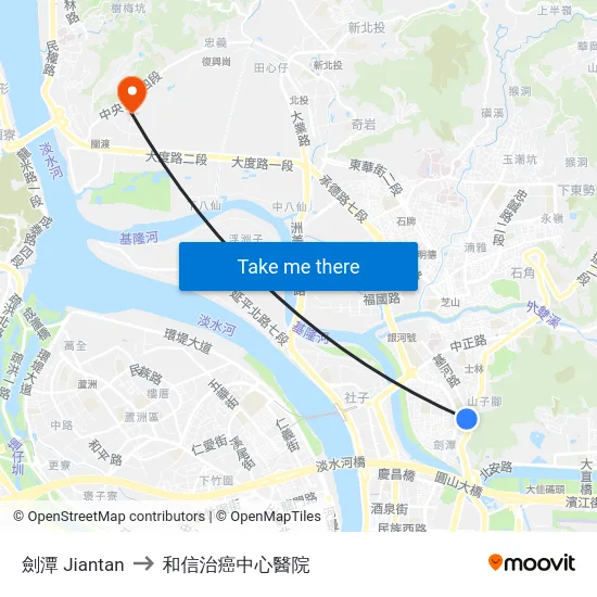 劍潭 Jiantan to 和信治癌中心醫院 map