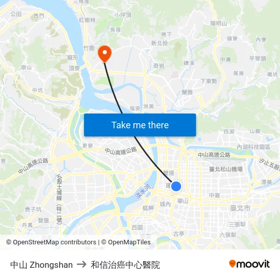 中山 Zhongshan to 和信治癌中心醫院 map