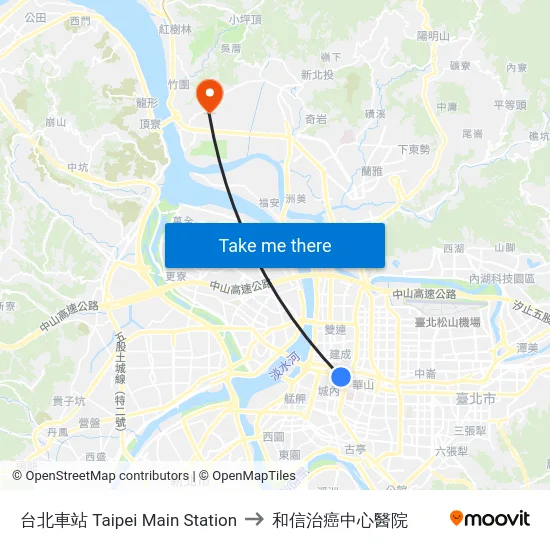 台北車站 Taipei Main Station to 和信治癌中心醫院 map