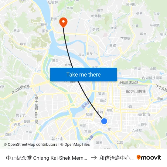 中正紀念堂 Chiang Kai-Shek Memorial Hall to 和信治癌中心醫院 map