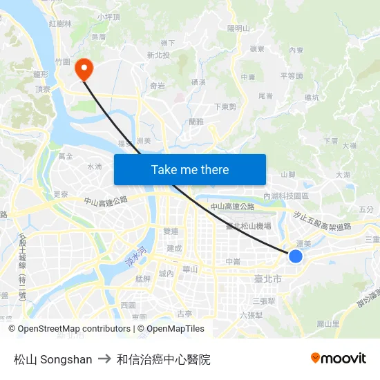 松山 Songshan to 和信治癌中心醫院 map
