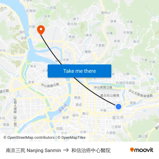 南京三民 Nanjing Sanmin to 和信治癌中心醫院 map
