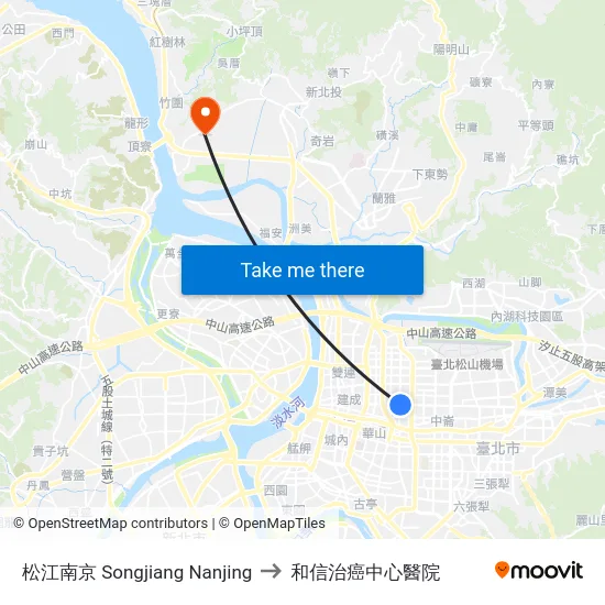 松江南京 Songjiang Nanjing to 和信治癌中心醫院 map