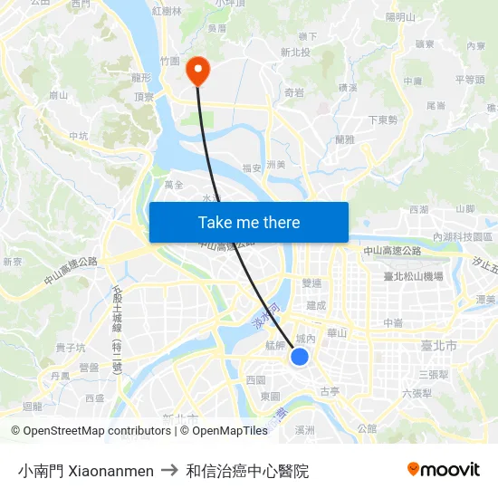 小南門 Xiaonanmen to 和信治癌中心醫院 map