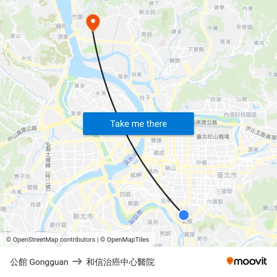 公館 Gongguan to 和信治癌中心醫院 map