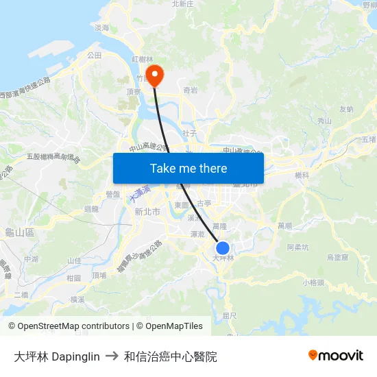 大坪林 Dapinglin to 和信治癌中心醫院 map