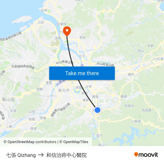 七張 Qizhang to 和信治癌中心醫院 map