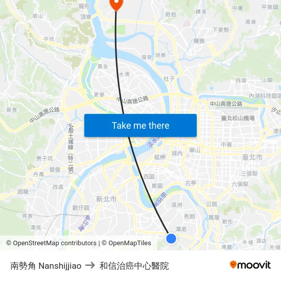 南勢角 Nanshijjiao to 和信治癌中心醫院 map