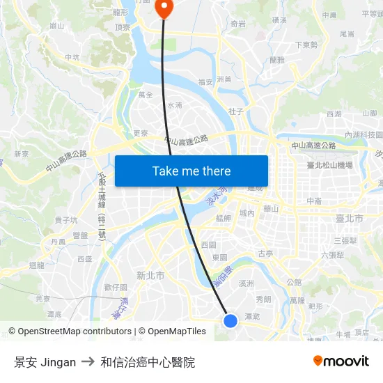 景安 Jingan to 和信治癌中心醫院 map