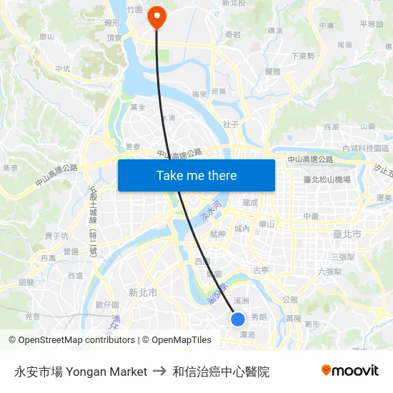 永安市場 Yongan Market to 和信治癌中心醫院 map
