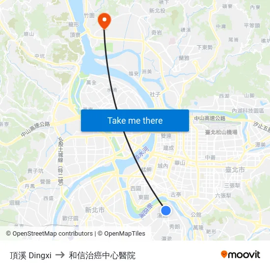 頂溪 Dingxi to 和信治癌中心醫院 map