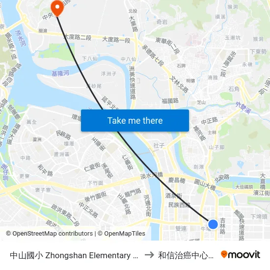 中山國小 Zhongshan Elementary School to 和信治癌中心醫院 map