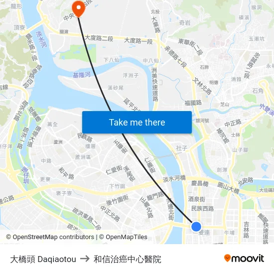 大橋頭 Daqiaotou to 和信治癌中心醫院 map