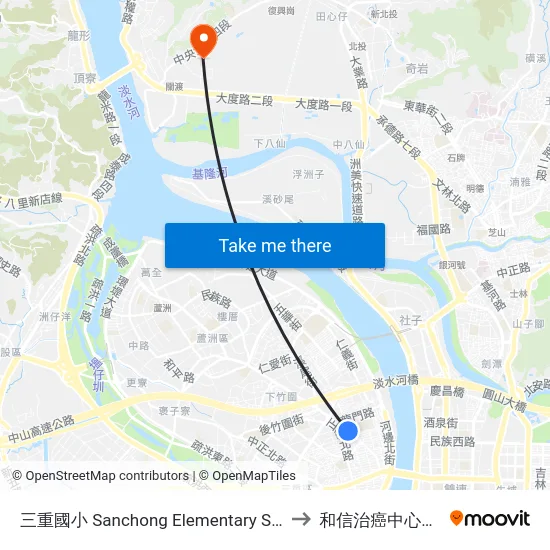 三重國小 Sanchong Elementary School to 和信治癌中心醫院 map