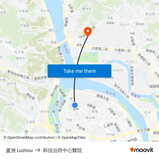 蘆洲 Luzhou to 和信治癌中心醫院 map