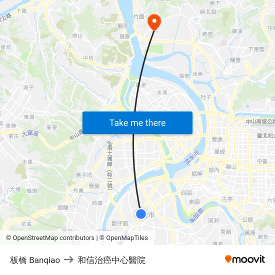 板橋 Banqiao to 和信治癌中心醫院 map