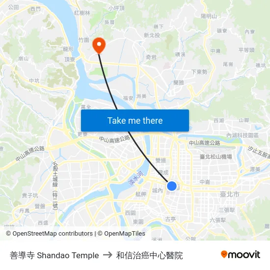 善導寺 Shandao Temple to 和信治癌中心醫院 map
