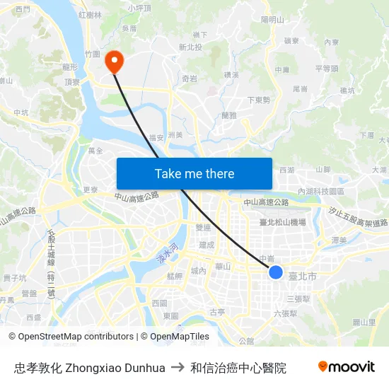 忠孝敦化 Zhongxiao Dunhua to 和信治癌中心醫院 map