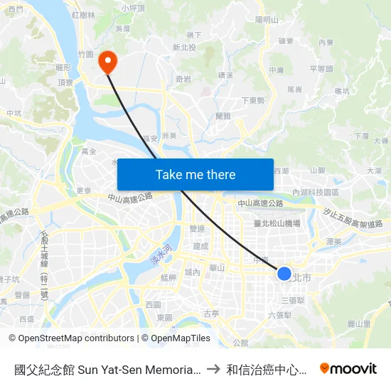 國父紀念館 Sun Yat-Sen Memorial Hall to 和信治癌中心醫院 map