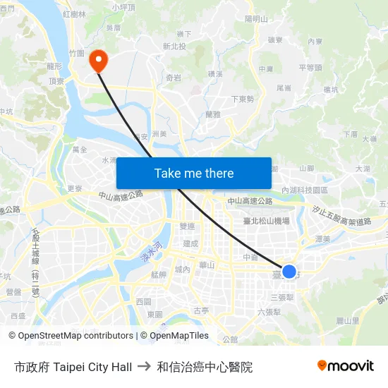 市政府 Taipei City Hall to 和信治癌中心醫院 map