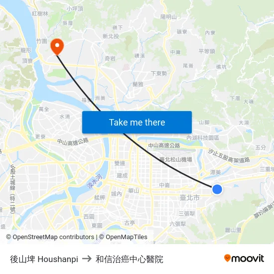 後山埤 Houshanpi to 和信治癌中心醫院 map