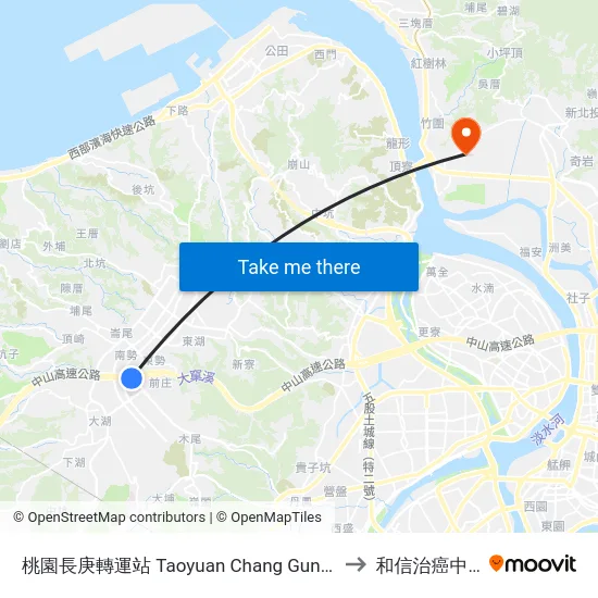 桃園長庚轉運站 Taoyuan Chang Gung Transfer Station to 和信治癌中心醫院 map