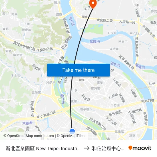 新北產業園區 New Taipei Industrial Park to 和信治癌中心醫院 map