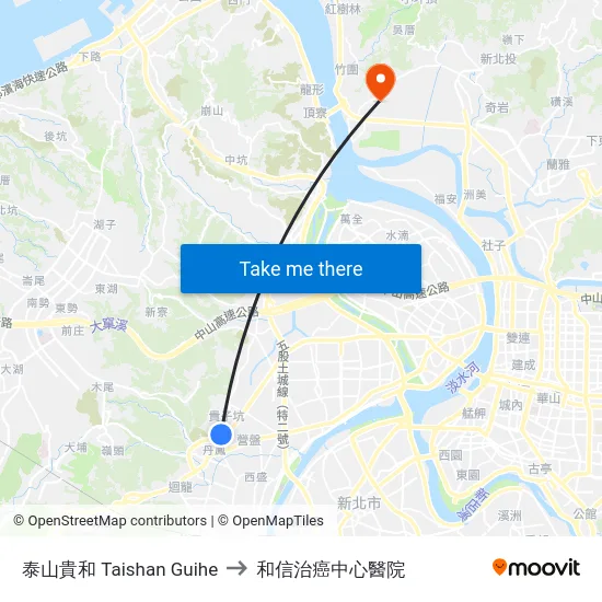 泰山貴和 Taishan Guihe to 和信治癌中心醫院 map