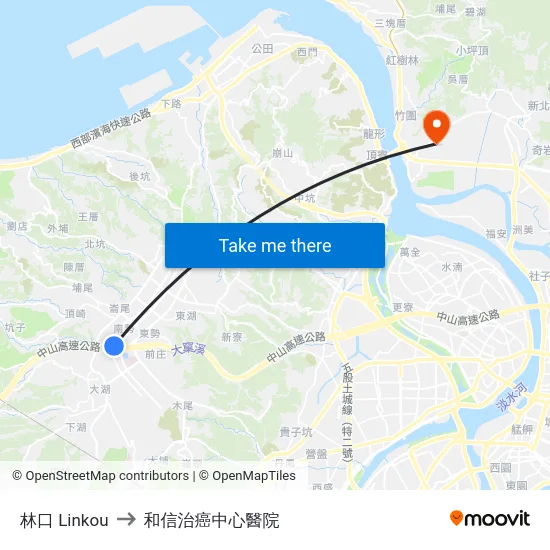 林口 Linkou to 和信治癌中心醫院 map