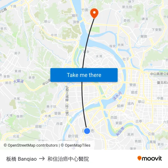 板橋 Banqiao to 和信治癌中心醫院 map