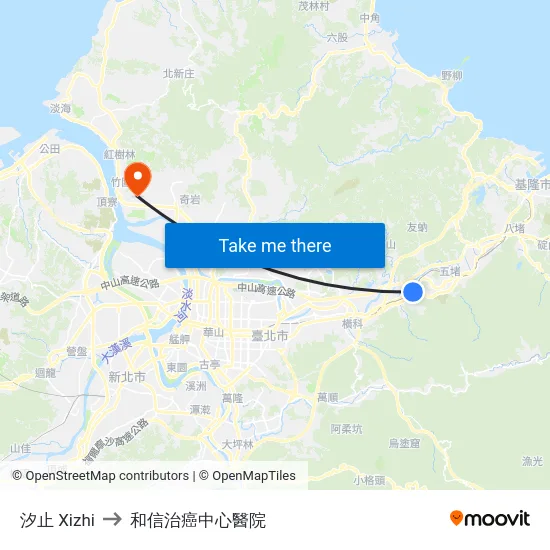 汐止 Xizhi to 和信治癌中心醫院 map
