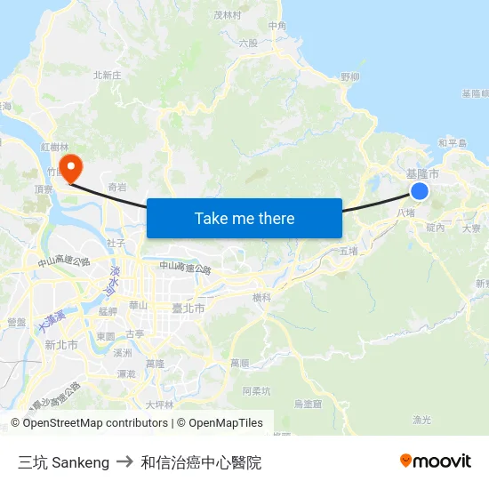 三坑 Sankeng to 和信治癌中心醫院 map