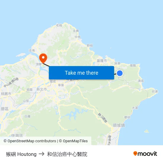 猴硐 Houtong to 和信治癌中心醫院 map