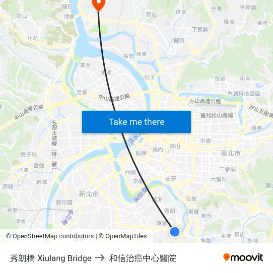 秀朗橋 Xiulang Bridge to 和信治癌中心醫院 map