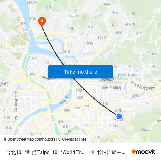 台北101/世貿 Taipei 101/World Trade Center to 和信治癌中心醫院 map