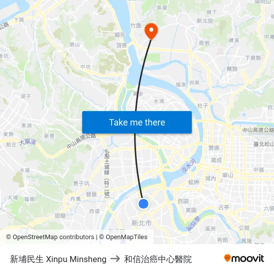 新埔民生 Xinpu Minsheng to 和信治癌中心醫院 map