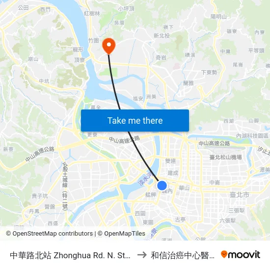 中華路北站 Zhonghua Rd. N. Stop to 和信治癌中心醫院 map