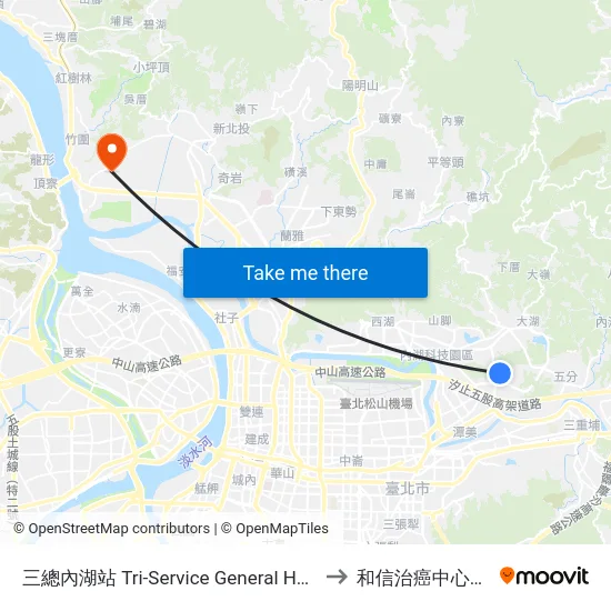 三總內湖站 Tri-Service General Hospital to 和信治癌中心醫院 map