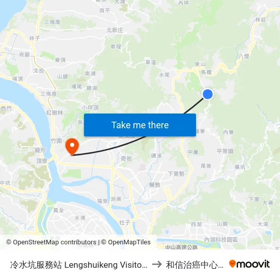 冷水坑服務站 Lengshuikeng Visitor Center to 和信治癌中心醫院 map